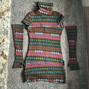 Vintage Missoni mini dress turtleneck with gloves,